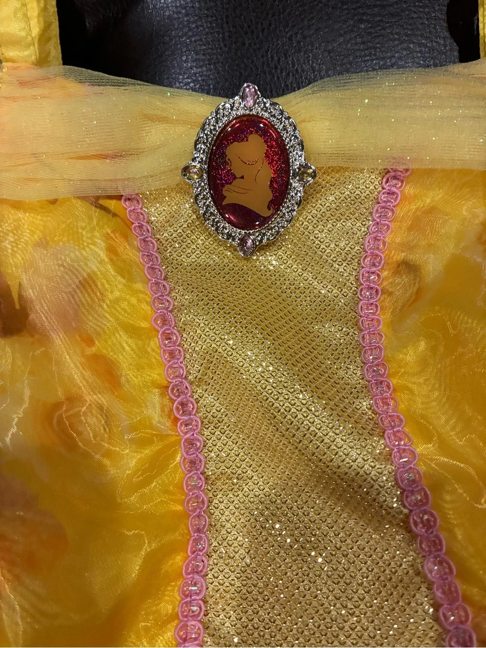 Disney Belle Yellow Princess Tulle Dress with Pink Rose Accents
